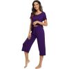 image:imageWiWi Pajamas for Women Super Soft Pajama Sets Cooling Short Sleeve Top Capri Pants Viscose from Bamboo Sleepwear Pjs S4XAdark Purple