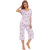 image:imageWiWi Pajamas for Women Super Soft Pajama Sets Cooling Short Sleeve Top Capri Pants Viscose from Bamboo Sleepwear Pjs S4XAgreyPeony