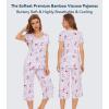 image:imageWiWi Pajamas for Women Super Soft Pajama Sets Cooling Short Sleeve Top Capri Pants Viscose from Bamboo Sleepwear Pjs S4XAgreyPeony