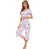 image:imageWiWi Pajamas for Women Super Soft Pajama Sets Cooling Short Sleeve Top Capri Pants Viscose from Bamboo Sleepwear Pjs S4XAgreyPeony