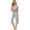 image:imageWiWi Pajamas for Women Super Soft Pajama Sets Cooling Short Sleeve Top Capri Pants Viscose from Bamboo Sleepwear Pjs S4XAheather Grey