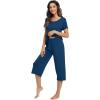 image:imageWiWi Pajamas for Women Super Soft Pajama Sets Cooling Short Sleeve Top Capri Pants Viscose from Bamboo Sleepwear Pjs S4XAink Blue