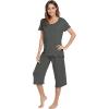 image:imageWiWi Pajamas for Women Super Soft Pajama Sets Cooling Short Sleeve Top Capri Pants Viscose from Bamboo Sleepwear Pjs S4XAiron Grey
