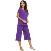 image:imageWiWi Pajamas for Women Super Soft Pajama Sets Cooling Short Sleeve Top Capri Pants Viscose from Bamboo Sleepwear Pjs S4XAlilac