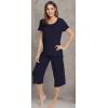 image:imageWiWi Pajamas for Women Super Soft Pajama Sets Cooling Short Sleeve Top Capri Pants Viscose from Bamboo Sleepwear Pjs S4XAnavy