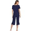 image:imageWiWi Pajamas for Women Super Soft Pajama Sets Cooling Short Sleeve Top Capri Pants Viscose from Bamboo Sleepwear Pjs S4XAnavy