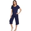 image:imageWiWi Pajamas for Women Super Soft Pajama Sets Cooling Short Sleeve Top Capri Pants Viscose from Bamboo Sleepwear Pjs S4XAnavy