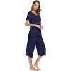 image:imageWiWi Pajamas for Women Super Soft Pajama Sets Cooling Short Sleeve Top Capri Pants Viscose from Bamboo Sleepwear Pjs S4XAnavy