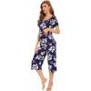 image:imageWiWi Pajamas for Women Super Soft Pajama Sets Cooling Short Sleeve Top Capri Pants Viscose from Bamboo Sleepwear Pjs S4XAnavy Floral