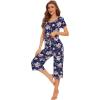 image:imageWiWi Pajamas for Women Super Soft Pajama Sets Cooling Short Sleeve Top Capri Pants Viscose from Bamboo Sleepwear Pjs S4XAnavyPeony