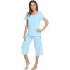 image:imageWiWi Pajamas for Women Super Soft Pajama Sets Cooling Short Sleeve Top Capri Pants Viscose from Bamboo Sleepwear Pjs S4XApale Blue