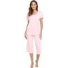 image:imageWiWi Pajamas for Women Super Soft Pajama Sets Cooling Short Sleeve Top Capri Pants Viscose from Bamboo Sleepwear Pjs S4XApink