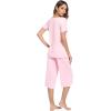image:imageWiWi Pajamas for Women Super Soft Pajama Sets Cooling Short Sleeve Top Capri Pants Viscose from Bamboo Sleepwear Pjs S4XApink