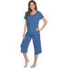 image:imageWiWi Pajamas for Women Super Soft Pajama Sets Cooling Short Sleeve Top Capri Pants Viscose from Bamboo Sleepwear Pjs S4XAprussian Blue