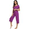 image:imageWiWi Pajamas for Women Super Soft Pajama Sets Cooling Short Sleeve Top Capri Pants Viscose from Bamboo Sleepwear Pjs S4XApurple