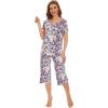 image:imageWiWi Pajamas for Women Super Soft Pajama Sets Cooling Short Sleeve Top Capri Pants Viscose from Bamboo Sleepwear Pjs S4XApurpleFloral