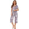 image:imageWiWi Pajamas for Women Super Soft Pajama Sets Cooling Short Sleeve Top Capri Pants Viscose from Bamboo Sleepwear Pjs S4XApurpleFloral