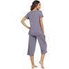 image:imageWiWi Pajamas for Women Super Soft Pajama Sets Cooling Short Sleeve Top Capri Pants Viscose from Bamboo Sleepwear Pjs S4XApurplish Grey