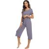 image:imageWiWi Pajamas for Women Super Soft Pajama Sets Cooling Short Sleeve Top Capri Pants Viscose from Bamboo Sleepwear Pjs S4XApurplish Grey