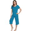 image:imageWiWi Pajamas for Women Super Soft Pajama Sets Cooling Short Sleeve Top Capri Pants Viscose from Bamboo Sleepwear Pjs S4XAteal Blue