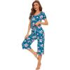 image:imageWiWi Pajamas for Women Super Soft Pajama Sets Cooling Short Sleeve Top Capri Pants Viscose from Bamboo Sleepwear Pjs S4XAteal BluePeony