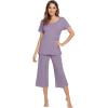 image:imageWiWi Pajamas for Women Super Soft Pajama Sets Cooling Short Sleeve Top Capri Pants Viscose from Bamboo Sleepwear Pjs S4XAviolet