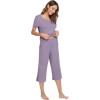 image:imageWiWi Pajamas for Women Super Soft Pajama Sets Cooling Short Sleeve Top Capri Pants Viscose from Bamboo Sleepwear Pjs S4XAviolet