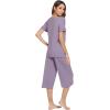 image:imageWiWi Pajamas for Women Super Soft Pajama Sets Cooling Short Sleeve Top Capri Pants Viscose from Bamboo Sleepwear Pjs S4XAviolet