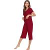 image:imageWiWi Pajamas for Women Super Soft Pajama Sets Cooling Short Sleeve Top Capri Pants Viscose from Bamboo Sleepwear Pjs S4XAwine Red