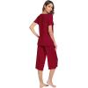 image:imageWiWi Pajamas for Women Super Soft Pajama Sets Cooling Short Sleeve Top Capri Pants Viscose from Bamboo Sleepwear Pjs S4XAwine Red