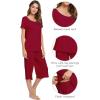 image:imageWiWi Pajamas for Women Super Soft Pajama Sets Cooling Short Sleeve Top Capri Pants Viscose from Bamboo Sleepwear Pjs S4XAwine Red