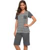 image:imageWiWi Pajamas for Women Super Soft Pajama Sets Cooling Short Sleeve Top Capri Pants Viscose from Bamboo Sleepwear Pjs S4XBstripeiron Grey