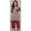 image:imageWiWi Pajamas for Women Super Soft Pajama Sets Cooling Short Sleeve Top Capri Pants Viscose from Bamboo Sleepwear Pjs S4XBstripewine