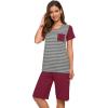 image:imageWiWi Pajamas for Women Super Soft Pajama Sets Cooling Short Sleeve Top Capri Pants Viscose from Bamboo Sleepwear Pjs S4XBstripewine