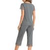 image:imageWiWi Pajamas for Women Super Soft Pajama Sets Cooling Short Sleeve Top Capri Pants Viscose from Bamboo Sleepwear Pjs S4XCdark Heather Grey
