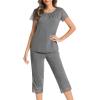 image:imageWiWi Pajamas for Women Super Soft Pajama Sets Cooling Short Sleeve Top Capri Pants Viscose from Bamboo Sleepwear Pjs S4XCdark Heather Grey