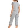 image:imageWiWi Pajamas for Women Super Soft Pajama Sets Cooling Short Sleeve Top Capri Pants Viscose from Bamboo Sleepwear Pjs S4XCheather Grey