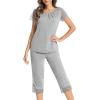 image:imageWiWi Pajamas for Women Super Soft Pajama Sets Cooling Short Sleeve Top Capri Pants Viscose from Bamboo Sleepwear Pjs S4XCheather Grey