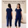 image:imageWiWi Pajamas for Women Super Soft Pajama Sets Cooling Short Sleeve Top Capri Pants Viscose from Bamboo Sleepwear Pjs S4XCnavy