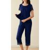 image:imageWiWi Pajamas for Women Super Soft Pajama Sets Cooling Short Sleeve Top Capri Pants Viscose from Bamboo Sleepwear Pjs S4XCnavy