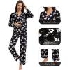 image:imageWiWi Viscose from Bamboo Womens Pajamas Set Super Soft Button Down Top and Pants Sleepwear Cooling Pjs S3XAwhite Ghost on Black