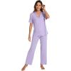 image:imageWiWi Viscose from Bamboo Womens Pajamas Set Super Soft Button Down Top and Pants Sleepwear Cooling Pjs S3XBtaro Purple