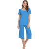 image:imageWiWi Pajamas for Women Super Soft Pajama Sets Cooling Short Sleeve Top Capri Pants Viscose from Bamboo Sleepwear Pjs S4XAbright Blue