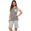 image:imageWiWi Pajamas for Women Super Soft Pajama Sets Cooling Short Sleeve Top Capri Pants Viscose from Bamboo Sleepwear Pjs S4XBstripelight Grey