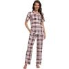 image:imageWiWi Viscose from Bamboo Womens Pajamas Set Super Soft Button Down Top and Pants Sleepwear Cooling Pjs S3XBredwhite Plaid