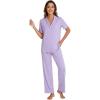image:imageWiWi Viscose from Bamboo Womens Pajamas Set Super Soft Button Down Top and Pants Sleepwear Cooling Pjs S3XBtaro Purple