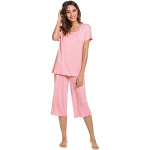 image:imageWiWi Pajamas for Women Super Soft Pajama Sets Cooling Short Sleeve Top Capri Pants Viscose from Bamboo Sleepwear Pjs S4XAblush Pink