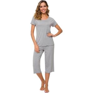 image:imageWiWi Pajamas for Women Super Soft Pajama Sets Cooling Short Sleeve Top Capri Pants Viscose from Bamboo Sleepwear Pjs S4XAheather Grey