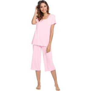 image:imageWiWi Pajamas for Women Super Soft Pajama Sets Cooling Short Sleeve Top Capri Pants Viscose from Bamboo Sleepwear Pjs S4XApink