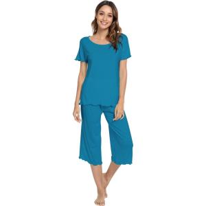 image:imageWiWi Pajamas for Women Super Soft Pajama Sets Cooling Short Sleeve Top Capri Pants Viscose from Bamboo Sleepwear Pjs S4XAteal Blue